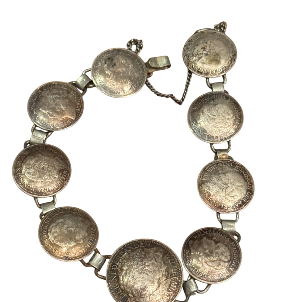 Vintage Dutch silver coin bracelet, 1940s